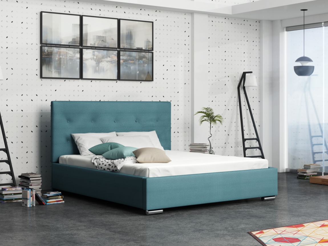Čalouněná postel DANGELO 1 140x200 cm, modrá látka