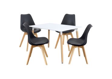 Jídelní SET stůl FARUK 120 x 80 cm + 4 židle TALES, bílá/černá