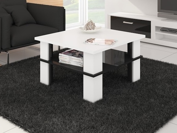 Konferenční stolek DARGANATA A, bílá/černý lesk, 5 let záruka