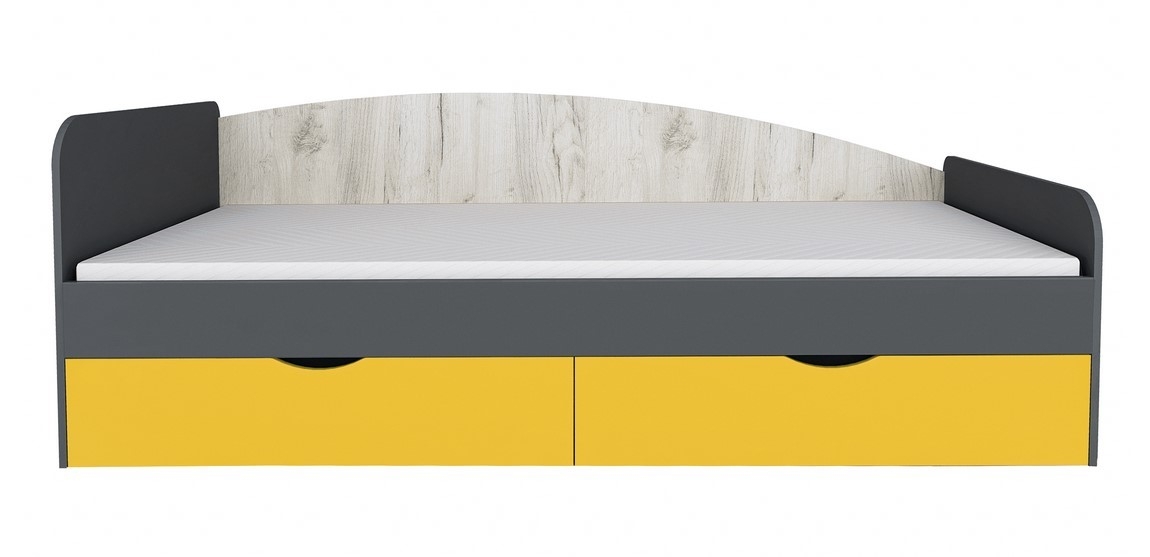 Postel 90x200 ABAYENSIS, dub kraft bílý/šedý grafit/žlutá