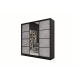 Šatní skříň HARAZIA 200 se zrcadlem, 4 šuplíky a 2 šatními tyčemi, černý mat/beton