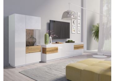 SCHIAHOT obývací stěna 2, bílá/bílý lesk/dub wotan