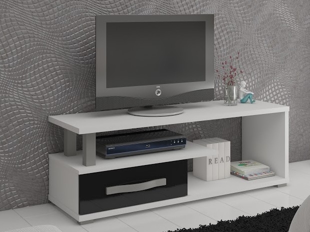 Televizní stolek LEHUA, bílá/černý lesk, 5 let záruka