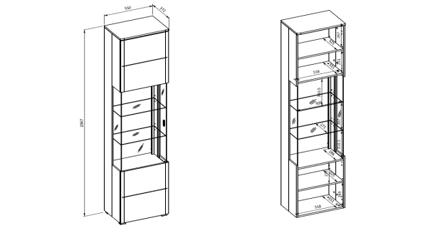 ANISE vitrína 1D, dub coast evoke/světle šedá
