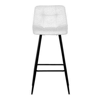 Barová židle BELMORWEL, bílá látka, černá podnož