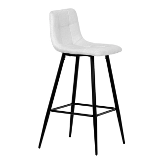 Barová židle BELMORWEL, bílá látka, černá podnož