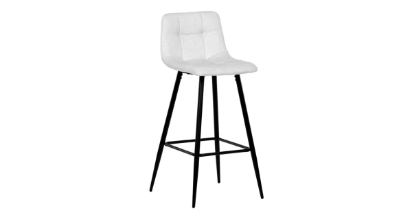 Barová židle BELMORWEL, bílá látka, černá podnož