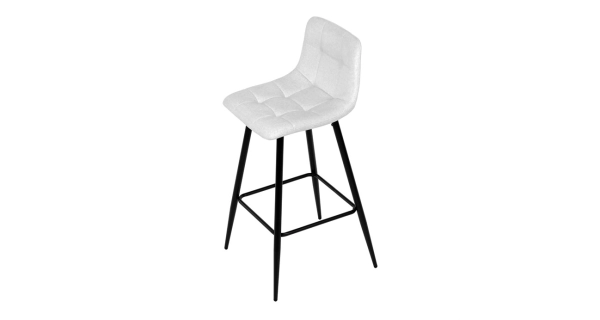 Barová židle BELMORWEL, bílá látka, černá podnož