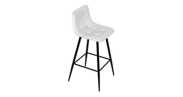 Barová židle BELMORWEL, bílá látka, černá podnož