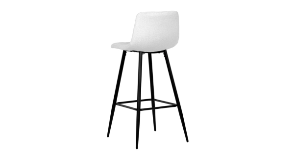 Barová židle BELMORWEL, bílá látka, černá podnož