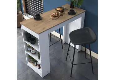 Barový stůl TORLOR, bílá/vlašský ořech