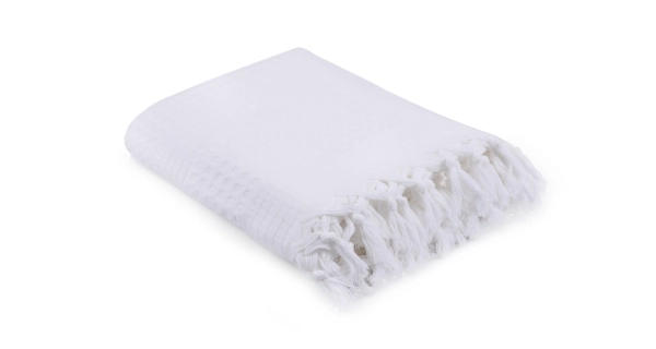 Bavlněný přehoz s třásněmi bílý, 220 x 240 cm