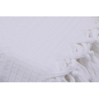 Bavlněný přehoz s třásněmi bílý, 220 x 240 cm