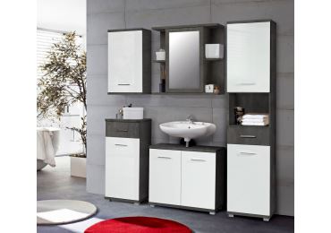 BELBEL koupelnová sestava, tmavě šedý beton/bílý lesk, 5 let záruka