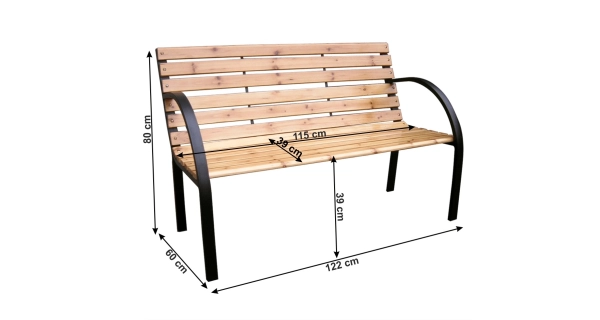 BERKA, zahradní lavička, černá/přírodní, 122 cm