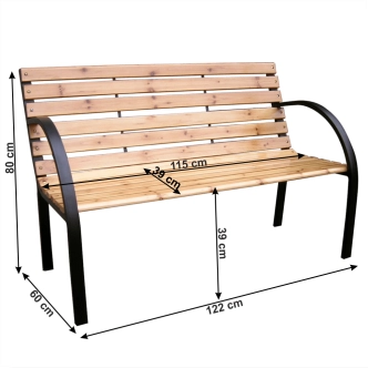 BERKA, zahradní lavička, černá/přírodní, 122 cm