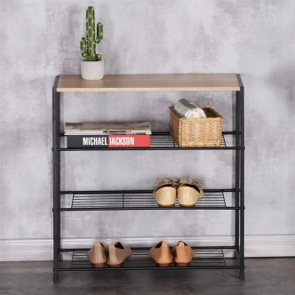 Botník DAMIKO 3 police, dekor dub sonoma/černý kov