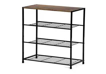 Botník DAMIKO 3 police, dekor staré dřevo/černý kov