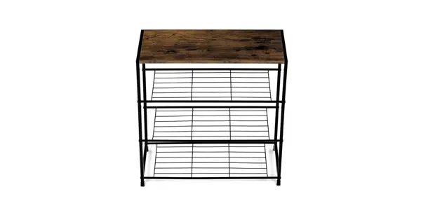 Botník DAMIKO 3 police, dekor staré dřevo/černý kov