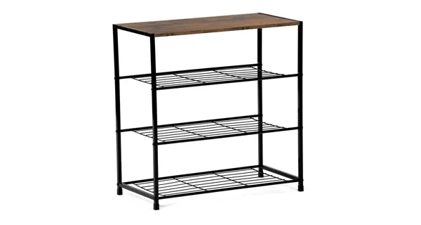 Botník DAMIKO 3 police, dekor staré dřevo/černý kov