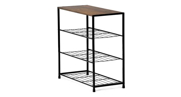 Botník DAMIKO 3 police, dekor staré dřevo/černý kov