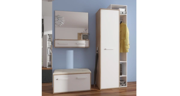 Botník DORINDA, béžová ekokůže, dub sonoma/bílá