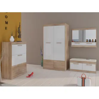 Botník GATTON 2D, béžová ekokůže, dub sonoma/bílý lesk