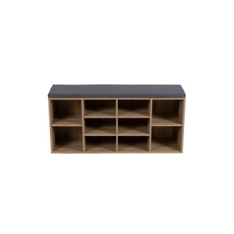 Botník LEMWEL 103 cm se sedákem, přírodní/šedá látka