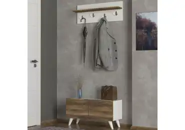 Botník s věšákem BADEN, bílá/vlašský ořech