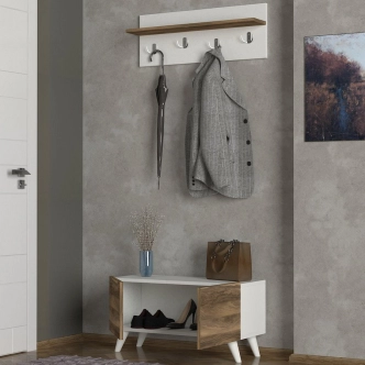 Botník s věšákem BADEN, bílá/vlašský ořech