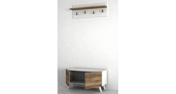 Botník s věšákem BADEN, bílá/vlašský ořech