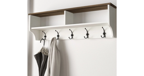 Botník s věšákem RARAU, bílá/vlašský ořech