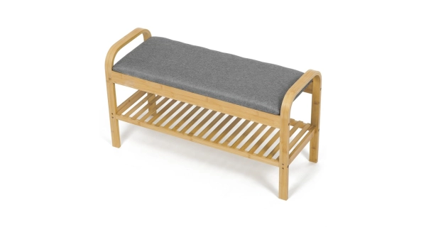 Botník SARHALZEL, bambus, šedá látka