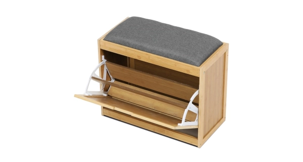 Botník TORARAR, bambus, šedá látka