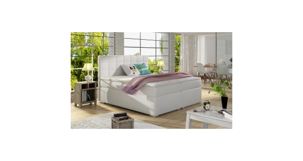 Boxspring HIRSUTA 06 140x200, bílá ekokůže