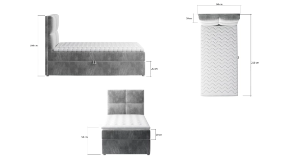 Boxspring YERN 90x200 cm, šedá látka