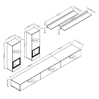 BRODIE obývací stěna, bílá/bílý lesk