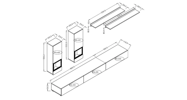 BRODIE obývací stěna, bílá/bílý lesk
