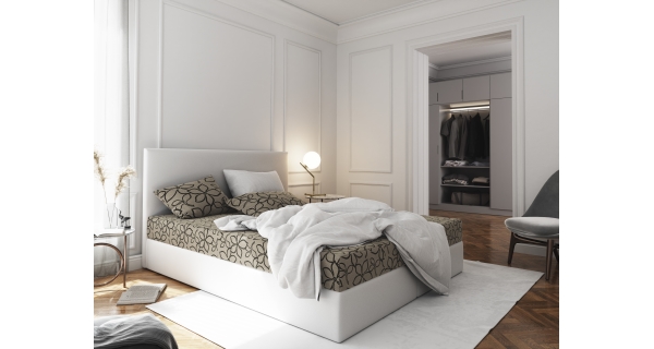 Čalouněná postel CESMIN 140x200 cm, krémová se vzorem/bílá