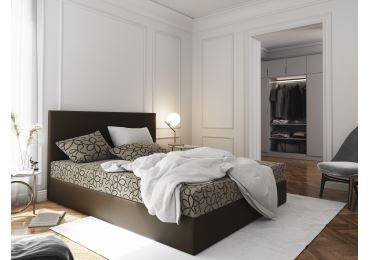 Čalouněná postel CESMIN 140x200 cm, krémová se vzorem/hnědá