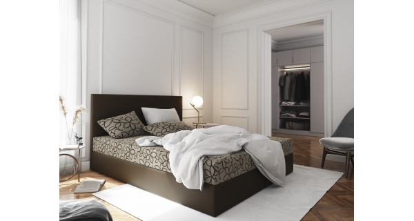 Čalouněná postel CESMIN 140x200 cm, krémová se vzorem/hnědá