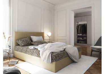 Čalouněná postel CESMIN 140x200 cm, krémová se vzorem/krémová