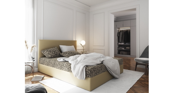 Čalouněná postel CESMIN 140x200 cm, krémová se vzorem/krémová