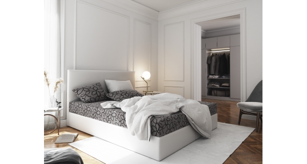 Čalouněná postel CESMIN 140x200 cm, šedá se vzorem/bílá