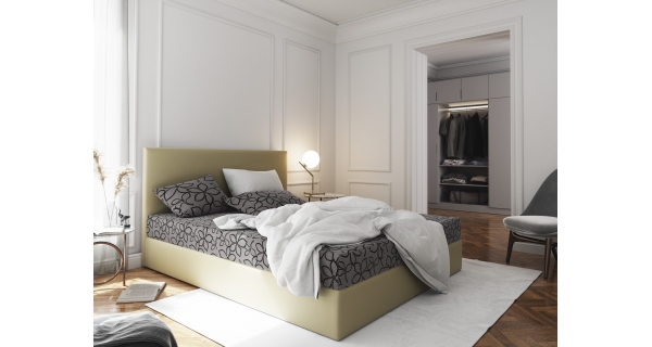Čalouněná postel CESMIN 140x200 cm, šedá se vzorem/krémová