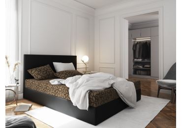 Čalouněná postel CESMIN 160x200 cm, hnědá se vzorem/černá