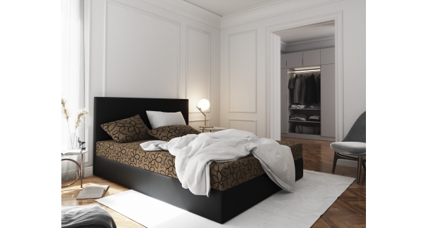 Čalouněná postel CESMIN 160x200 cm, hnědá se vzorem/černá