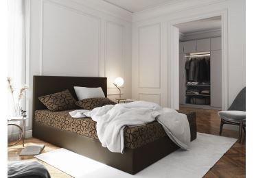 Čalouněná postel CESMIN 160x200 cm, hnědá se vzorem/hnědá