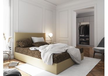 Čalouněná postel CESMIN 160x200 cm, hnědá se vzorem/krémová