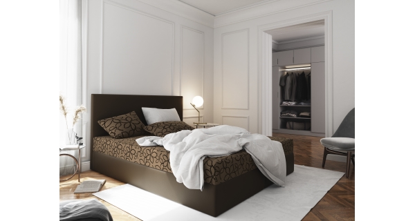 Čalouněná postel CESMIN 180x200 cm, hnědá se vzorem/hnědá